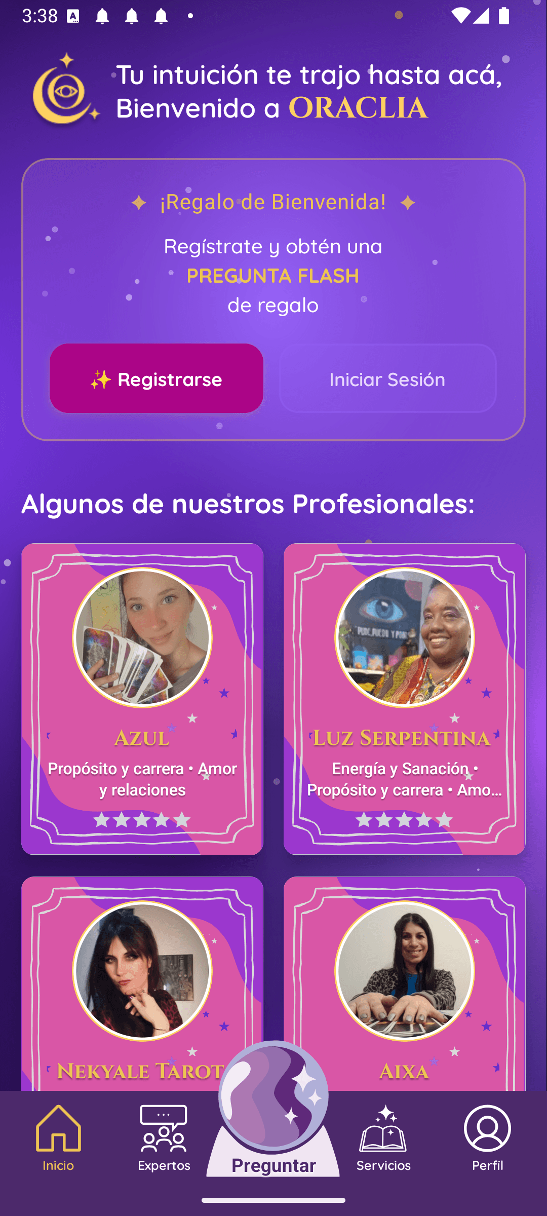 Oraclia App - Pantalla principal